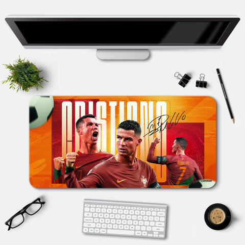 Ronaldo Portugal Football With Signature Desk Mat | Desk Pad | Mousepad