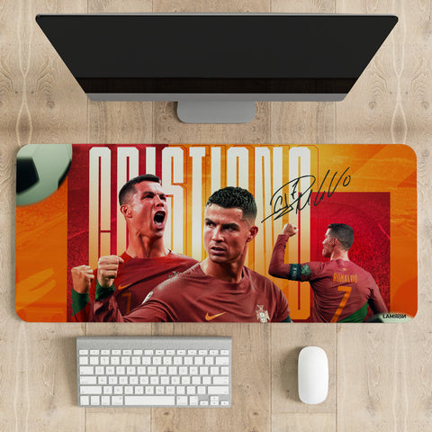 Ronaldo Portugal Football With Signature Desk Mat | Desk Pad | Mousepad