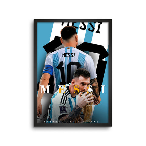 Messi Greatest of All Time with Trophy