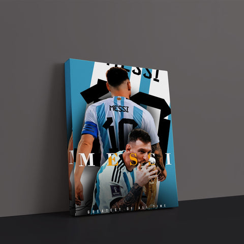 Messi Greatest of All Time with Trophy