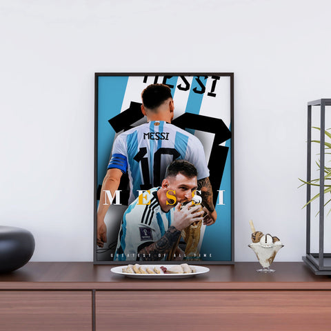 Messi Greatest of All Time with Trophy