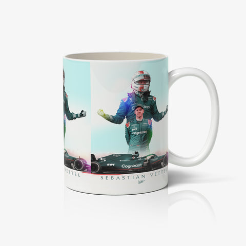 Sebastian Vettel F1 White Ceramic Mug