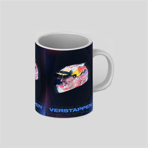 Max Verstappen Face Helmet Art 2022 White Ceramic Mug